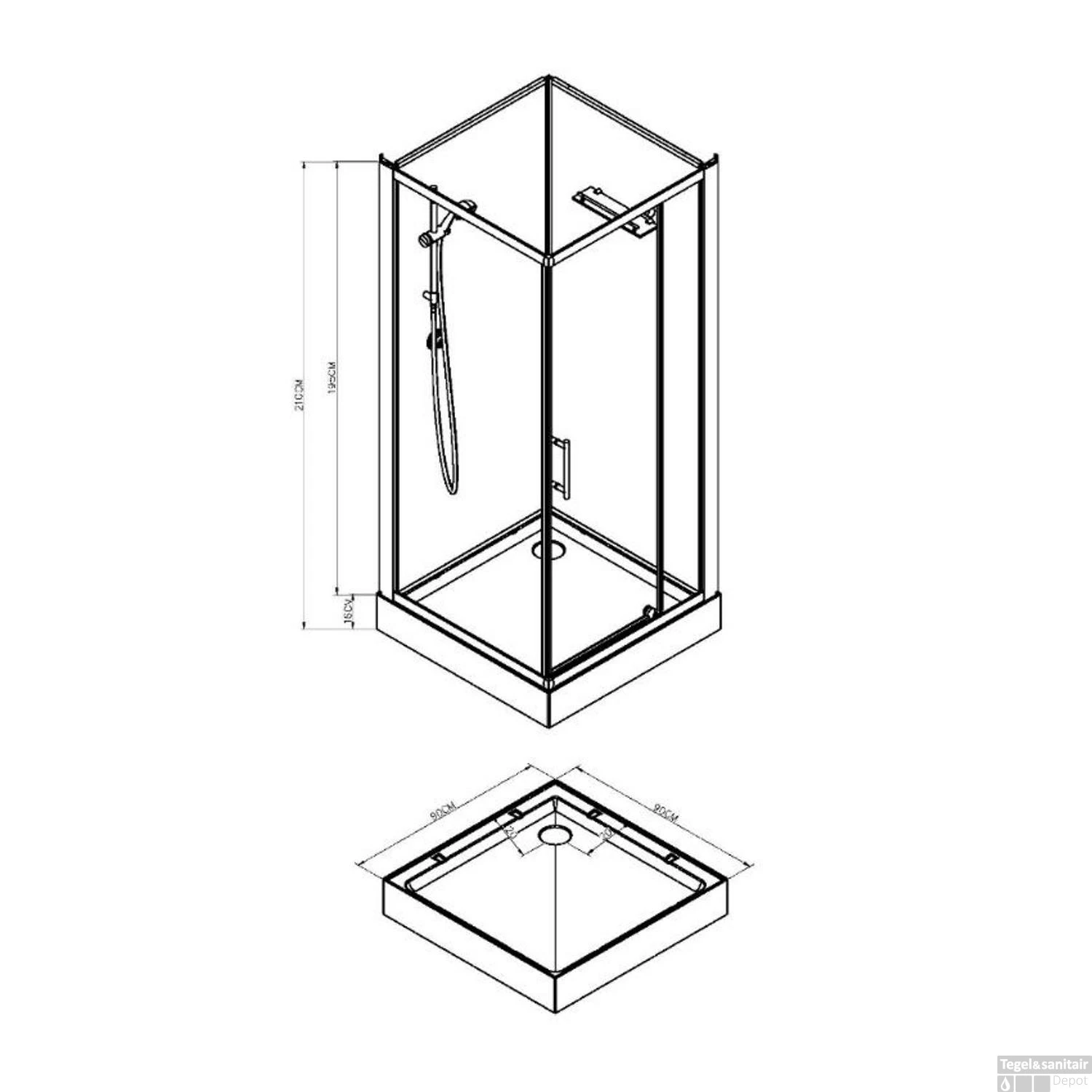 Complete Douchecabine Wiesbaden Domino 90x90x210 Cm 5mm 2 Complete Douchecabine Wiesbaden Domino 90x90x210 Cm 5mm - Afbeelding 2