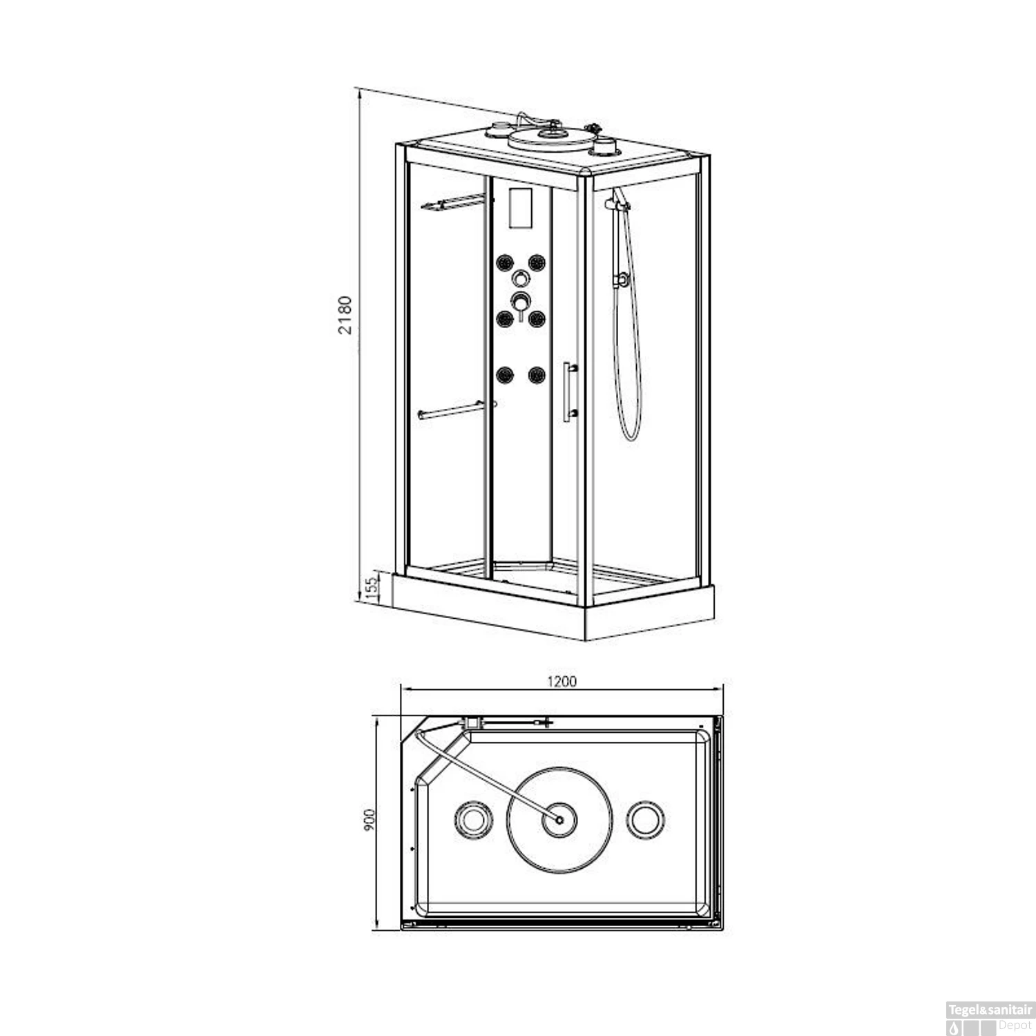 Complete Douchecabine Wiesbaden Sunshine 120x90x218 Cm 5mm (Links) 3 Complete Douchecabine Wiesbaden Sunshine 120x90x218 Cm 5mm (Links) - Afbeelding 3