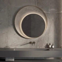 Designspiegel Martens Design Athene Rond Met Frame En Indirecte LED Verlichting 90 Cm Geborsteld Messing