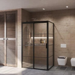 Douchecabine Boss & Wessing Frame Met Schuifdeur En Vaste Wand Links Helder Glas 130x200 Cm Mat Zwart