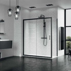 Douchecabine Novellini Zephyros Met Schuifdeur Helder Glas 166x195 Cm Mat Zwart Profiel