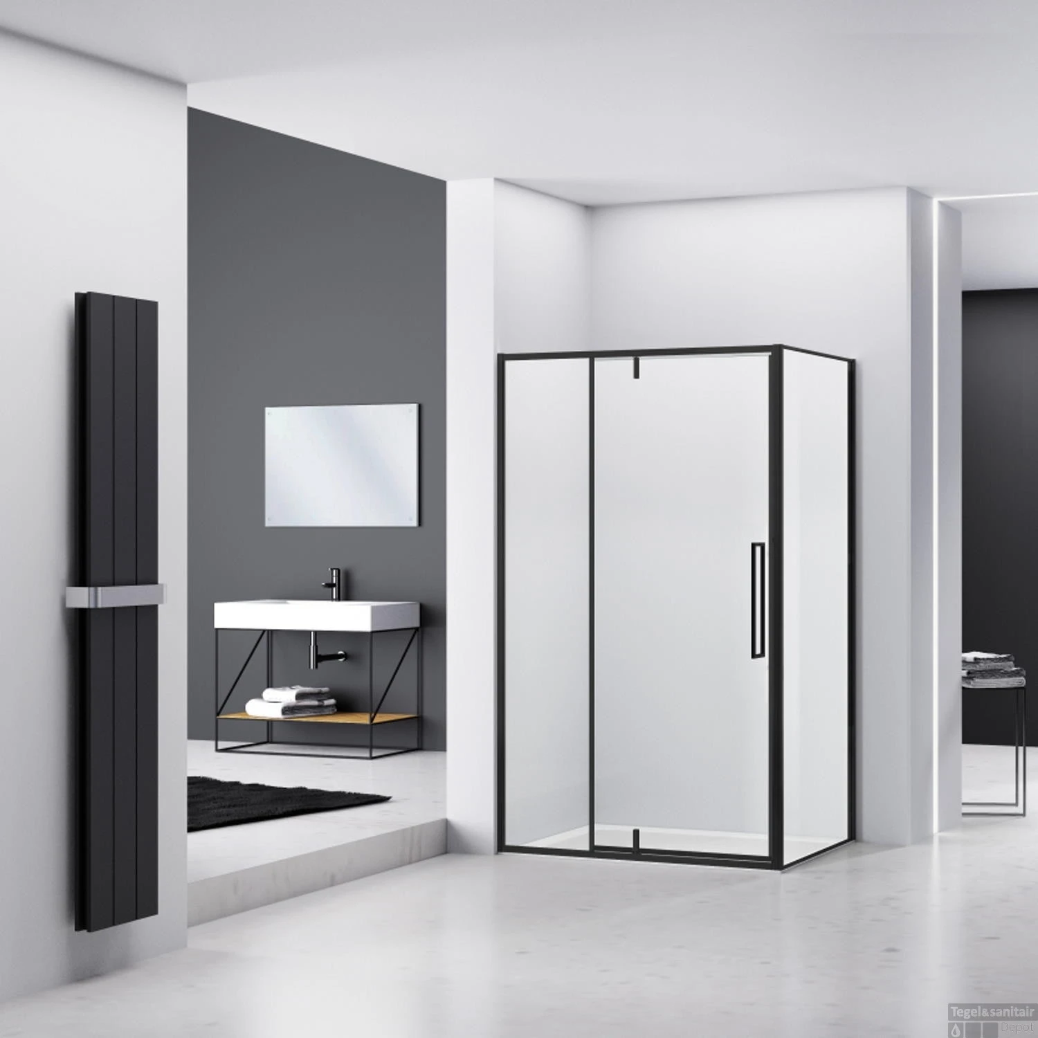 Douchecabine Van Rijn ST04 Hoekcabine 6 Mm Helder Glas Incl. Glasbehandeling Omkeerbaar 120x90x200 Cm Mat Zwart