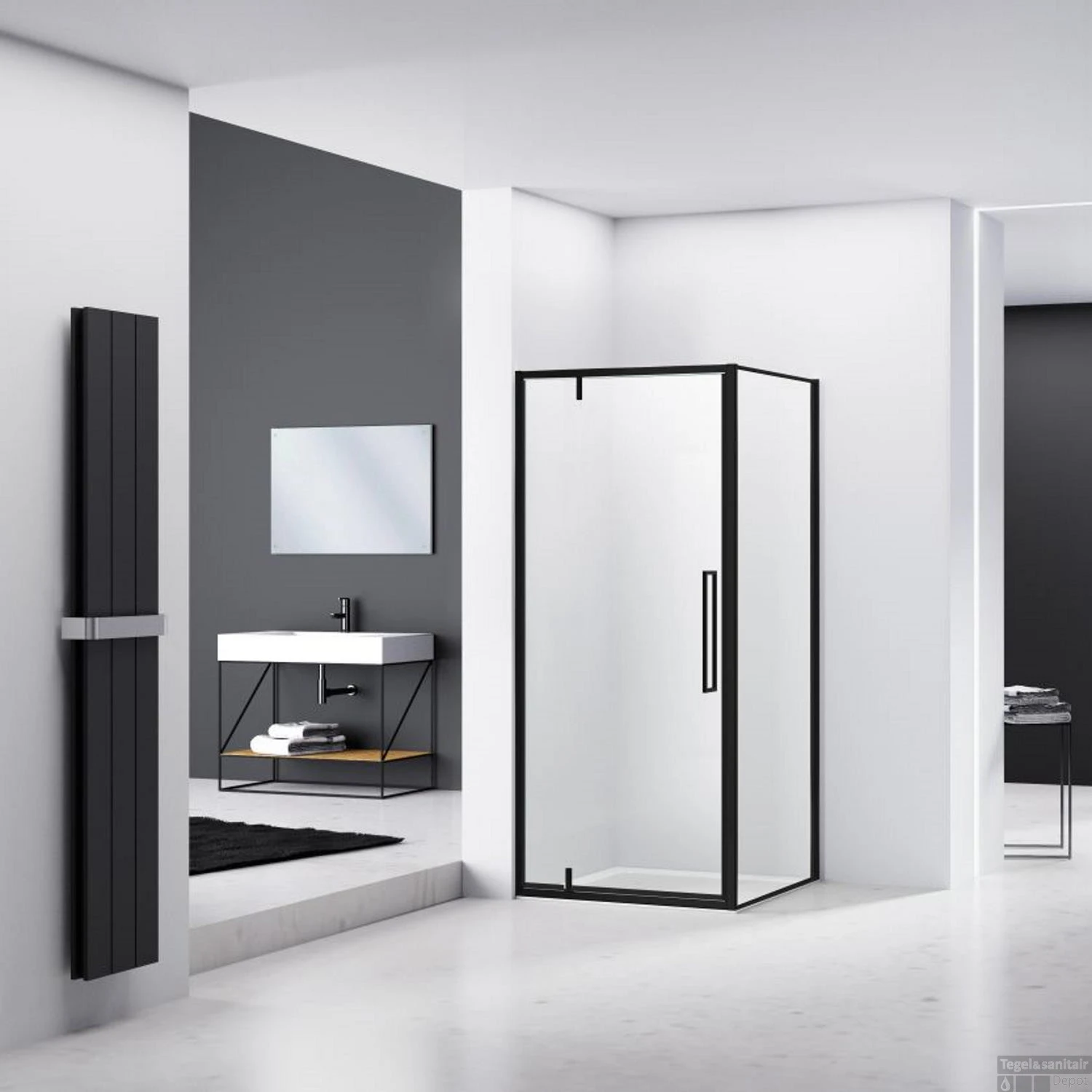 Douchecabine Van Rijn ST04 Hoekcabine 6 Mm Helder Glas Incl. Glasbehandeling Omkeerbaar 90x90x200 Cm Mat Zwart