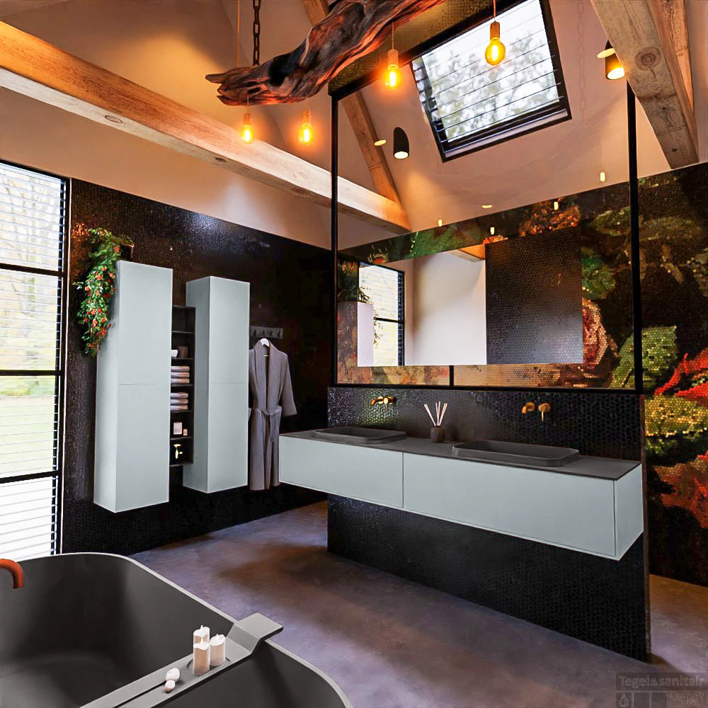 Badkamermeubelset Mondiaz Erin 200 Cm Met 2 Lades Met RIDGE Wastafel Dubbel Dark Grey Zonder Kraangaten Greeploos Mat Clay 2 Badkamermeubelset Mondiaz Erin 200 Cm Met 2 Lades Met RIDGE Wastafel Dubbel Dark Grey Zonder Kraangaten Greeploos Mat Clay - Afbeelding 2