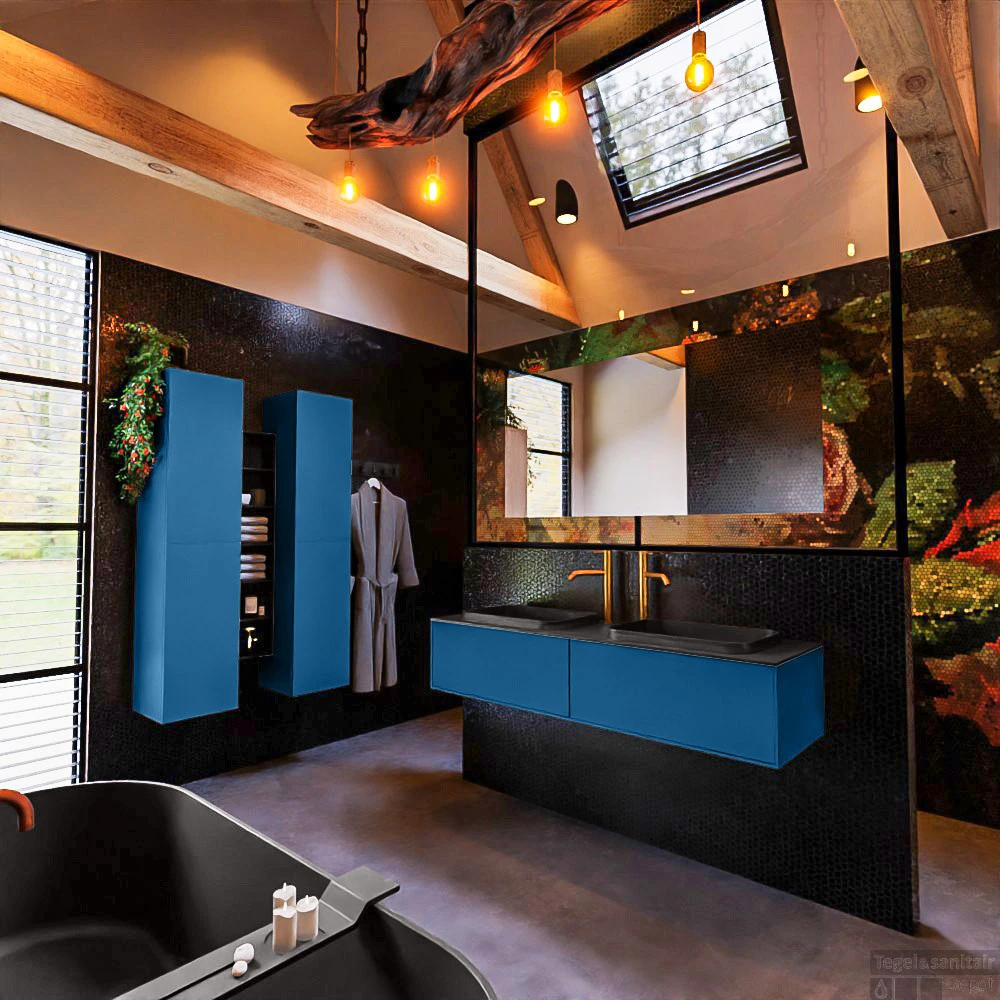 Badkamermeubelset Mondiaz Erin 150 Cm Met 2 Lades Met RIDGE Wastafel Dubbel Urban Met 2 Kraangaten Greeploos Mat Jeans 2 Badkamermeubelset Mondiaz Erin 150 Cm Met 2 Lades Met RIDGE Wastafel Dubbel Urban Met 2 Kraangaten Greeploos Mat Jeans - Afbeelding 2