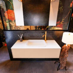 Badkamermeubelset Mondiaz Erin 120 Cm Met 1 Lade Met RIDGE Wastafel Midden Talc Met 1 Kraangat Greeploos Mat Rosee