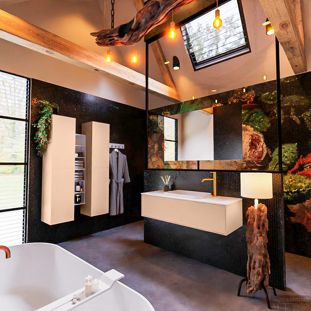 Badkamermeubelset Mondiaz Erin 120 Cm Met 1 Lade Met RIDGE Wastafel Midden Talc Met 1 Kraangat Greeploos Mat Rosee 2 Badkamermeubelset Mondiaz Erin 120 Cm Met 1 Lade Met RIDGE Wastafel Midden Talc Met 1 Kraangat Greeploos Mat Rosee - Afbeelding 2