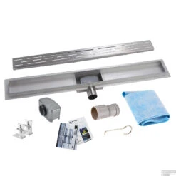 RVS Douchegoot Flens Met Uitneembaar RVS Sifon 120x7cm 6,7cm Diep STANDAARD ROOSTER -SEALSKIN Winkel flens design rooster 120cm shop 1