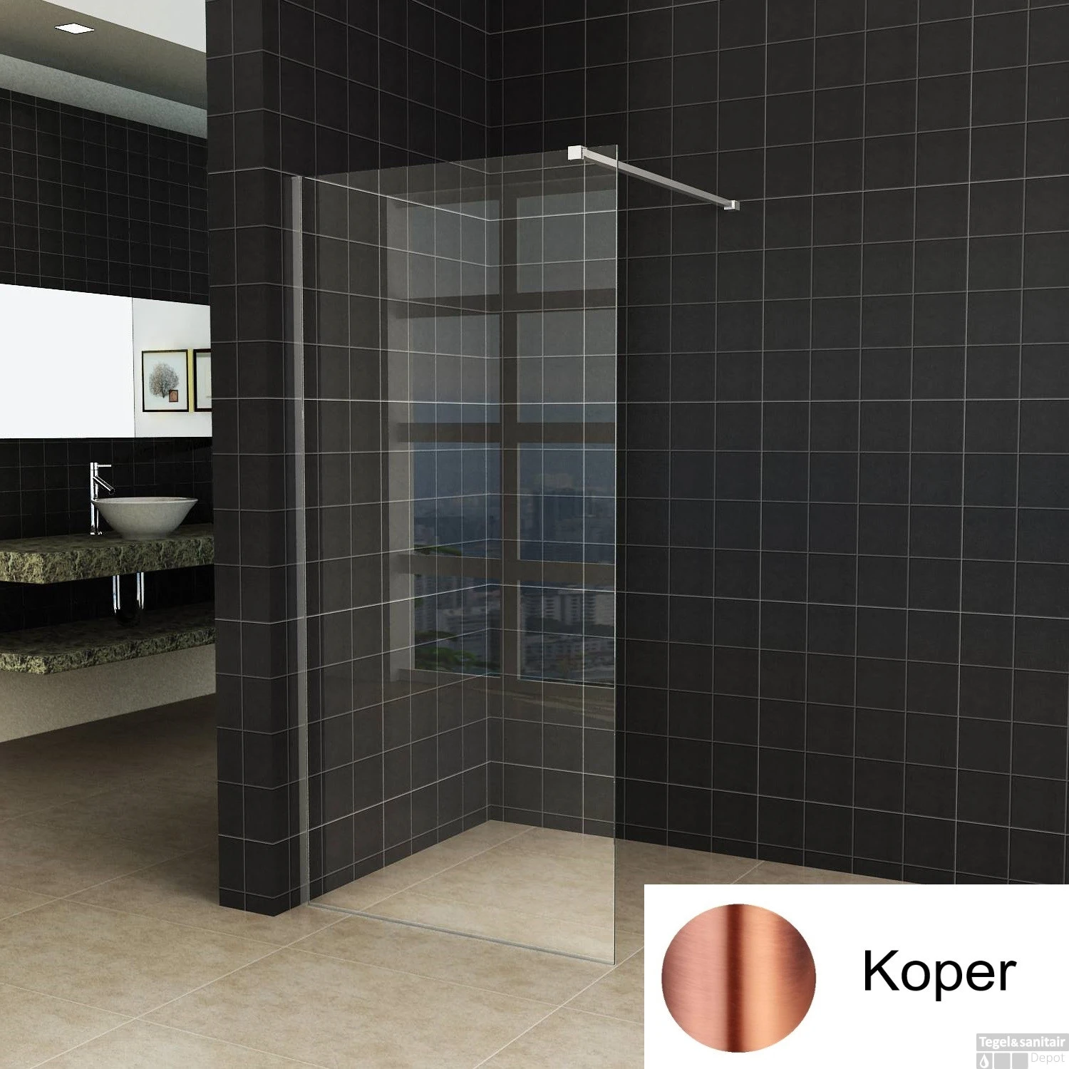 BWS Inloopdouche Pro Line Helder Glas 60x200 Geborsteld Messing Koper Profiel En Stang 3 BWS Inloopdouche Pro Line Helder Glas 60x200 Geborsteld Messing Koper Profiel En Stang - Afbeelding 3