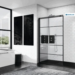 Inloopdouche Novellini Kuadra H Stripes 80x200 Cm Helder Glas Mat Zwart Profiel