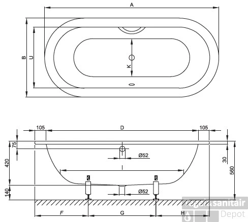 Bette Starlet Plaatstalen Ovalen Bad 175x80x42 Cm. Wit 2 Bette Starlet Plaatstalen Ovalen Bad 175x80x42 Cm. Wit - Afbeelding 2