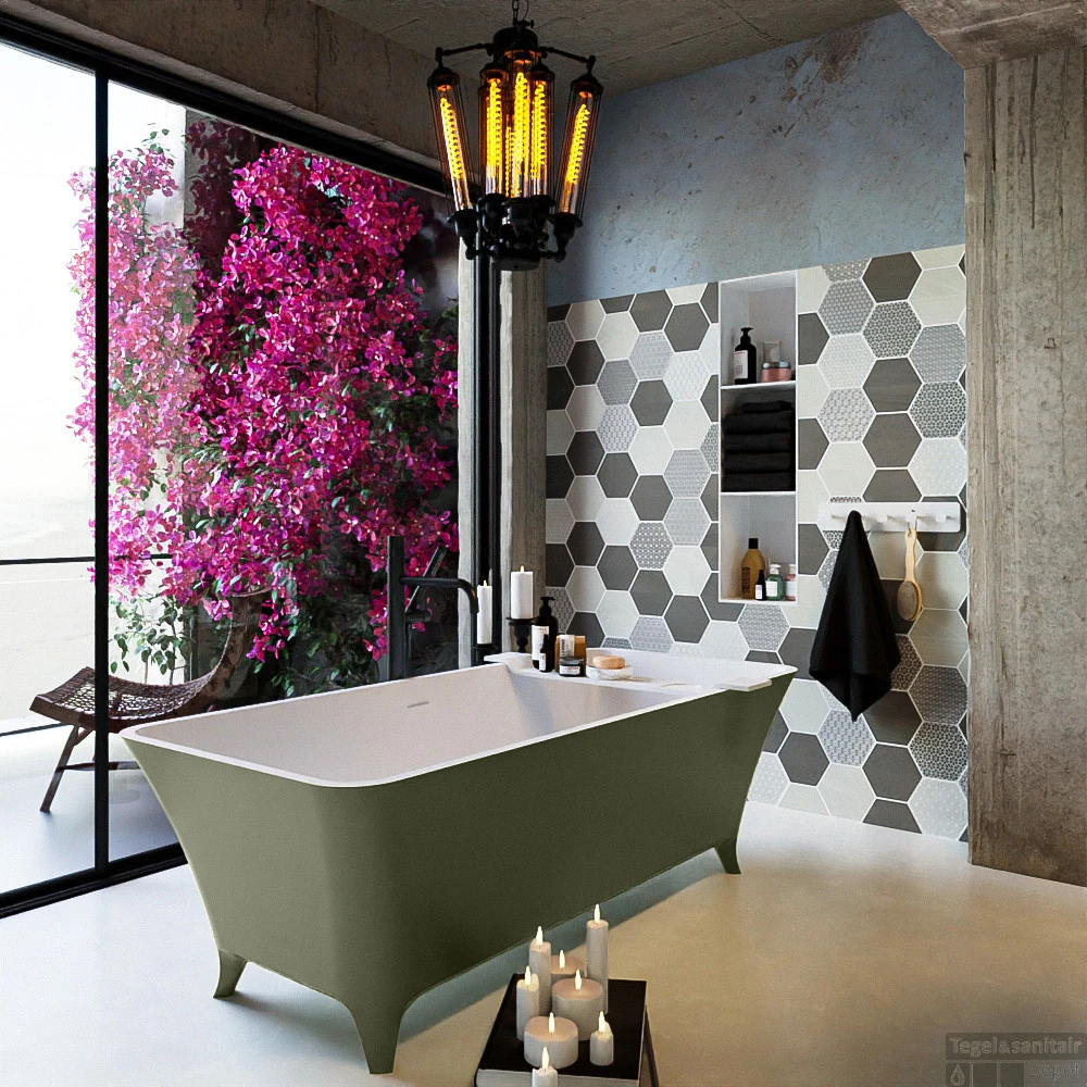 LUNDY Vrijstaand Bad 170x75cm Kleur Army / Talc 4 LUNDY Vrijstaand Bad 170x75cm Kleur Army / Talc - Afbeelding 4