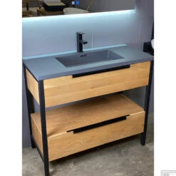 Badkamermeubel Casajoy Texas 100x46x90cm Eiken Met Artificial Stone Wastafel Grijs