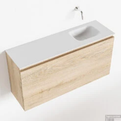 MONDIAZ OLAN 100cm Toiletmeubel Washed_oak. LEX Wastafel Talc Rechts Geen Kraangat