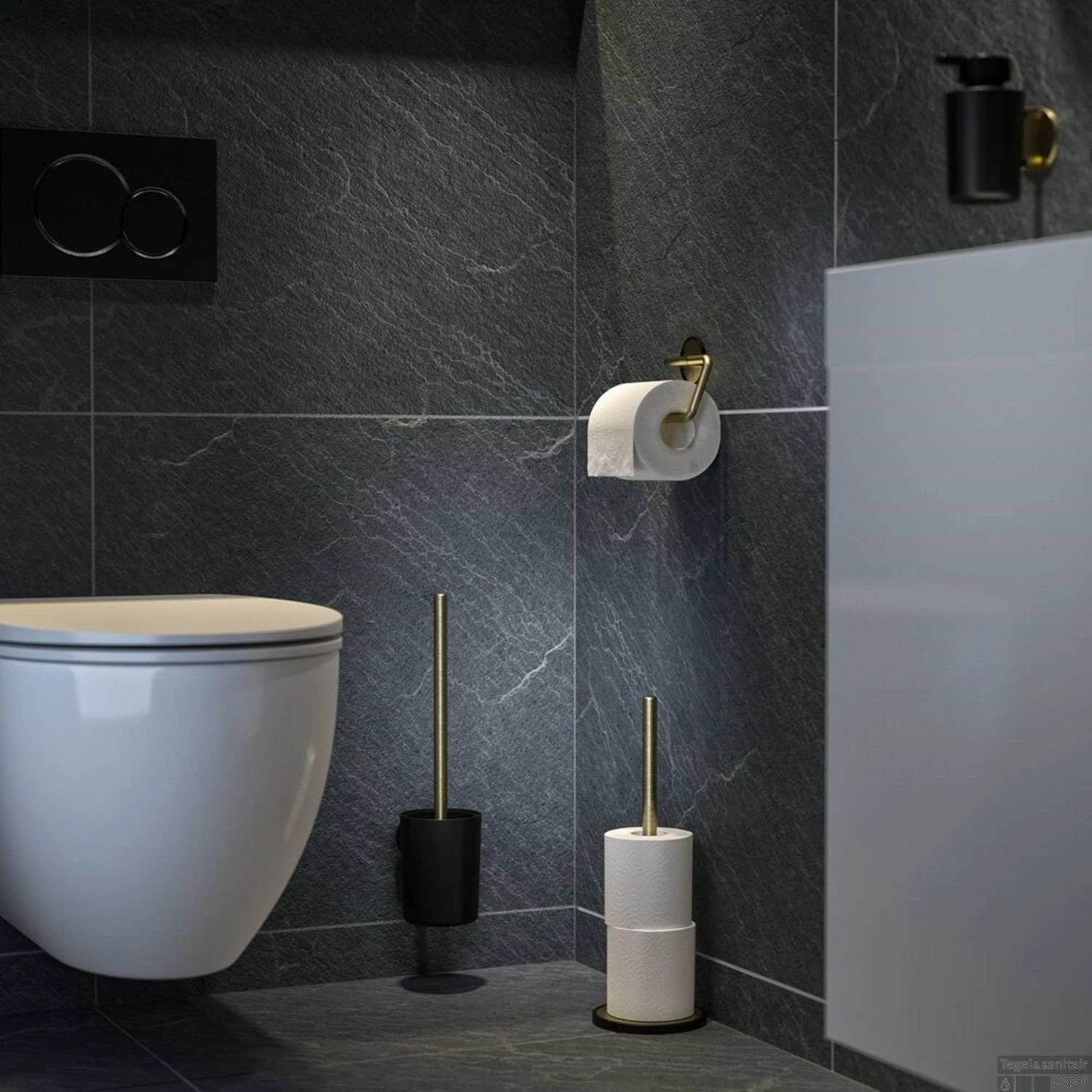 Reserverolhouder Tiger Tune Vrijstaand Messing Geborsteld/Zwart 2 Reserverolhouder Tiger Tune Vrijstaand Messing Geborsteld/Zwart - Afbeelding 2