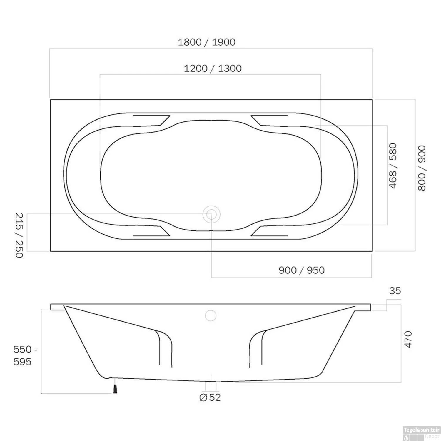 Sealskin Ligbad Duet 180x80 Cm Wit 2 Sealskin Ligbad Duet 180x80 Cm Wit - Afbeelding 2
