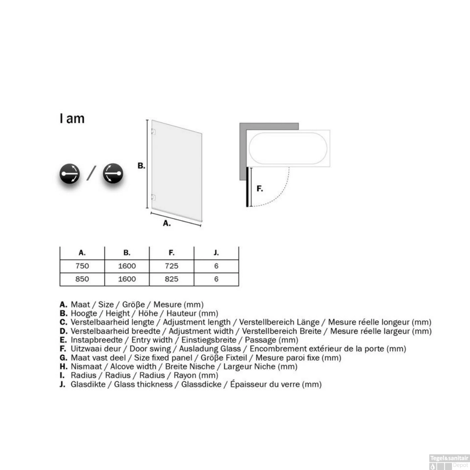 Badwand By Sealskin 'I AM' 75x160 Cm Mat Zwart 1 Deel Helder Antikalk Glas 4 Badwand By Sealskin 'I AM' 75x160 Cm Mat Zwart 1 Deel Helder Antikalk Glas - Afbeelding 4