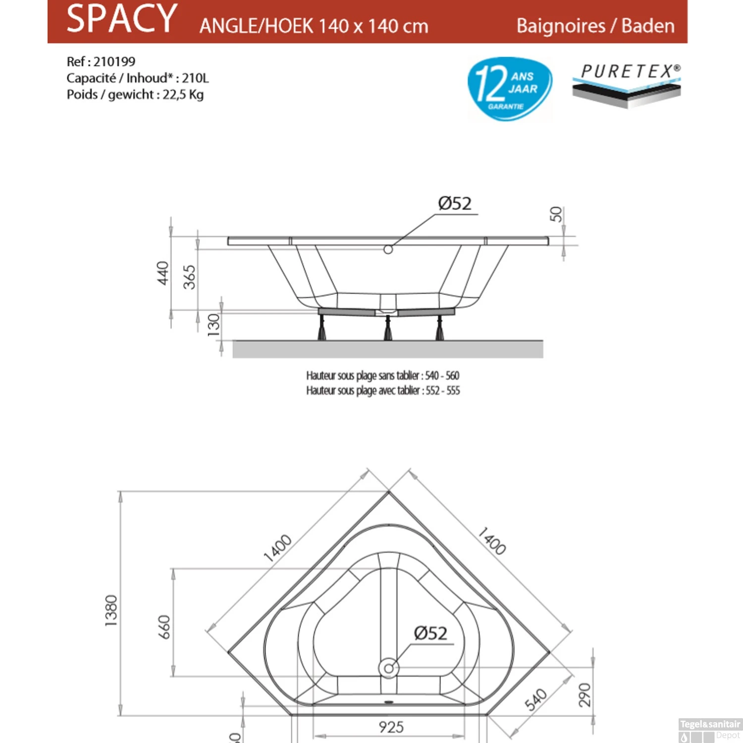 Hoekbad Allibert Spacy 140x140 Cm 2 Hoekbad Allibert Spacy 140x140 Cm - Afbeelding 2