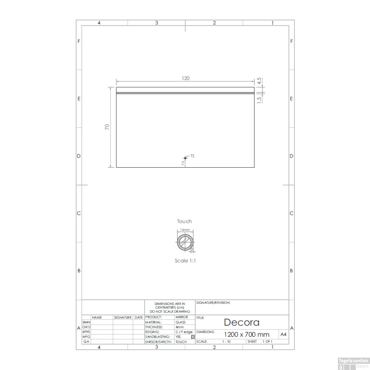 Spiegel Gliss Design Decora Horizontaal Standaard LED Verlichting 120cm - Afbeelding 2