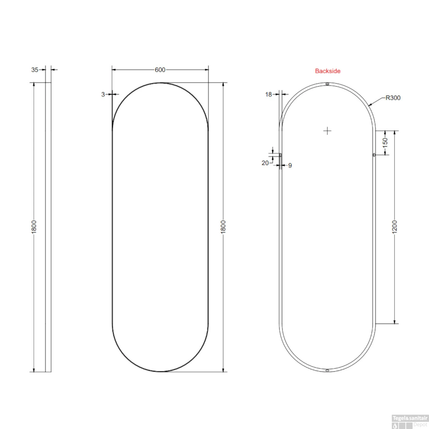 Spiegel Ink SP20 Ovaal In Stalen Kader 60 X 4 X 180 Cm Mat Goud - Afbeelding 2