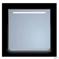 Spiegel Sanicare Q-Mirrors 90x70 Cm Vierkant Met Aan De Bovenkant & Onderzijde LED Cold White, Omlijsting Mat Zwart Incl. Ophangmateriaal Zonder Schakelaar