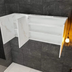 Spiegelkast BWS Valencia 150x70x16 Cm Met Twee Deuren Carrara Mat -SEALSKIN Winkel spiegelkast bws valencia 150x70 carrara mat detail2