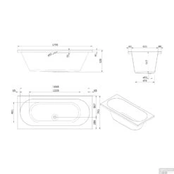 Whirlpool Boss & Wessing Urby Silent 2 180x80cm Enkel Systeem -SEALSKIN Winkel technische tekening urby 180x80 tech