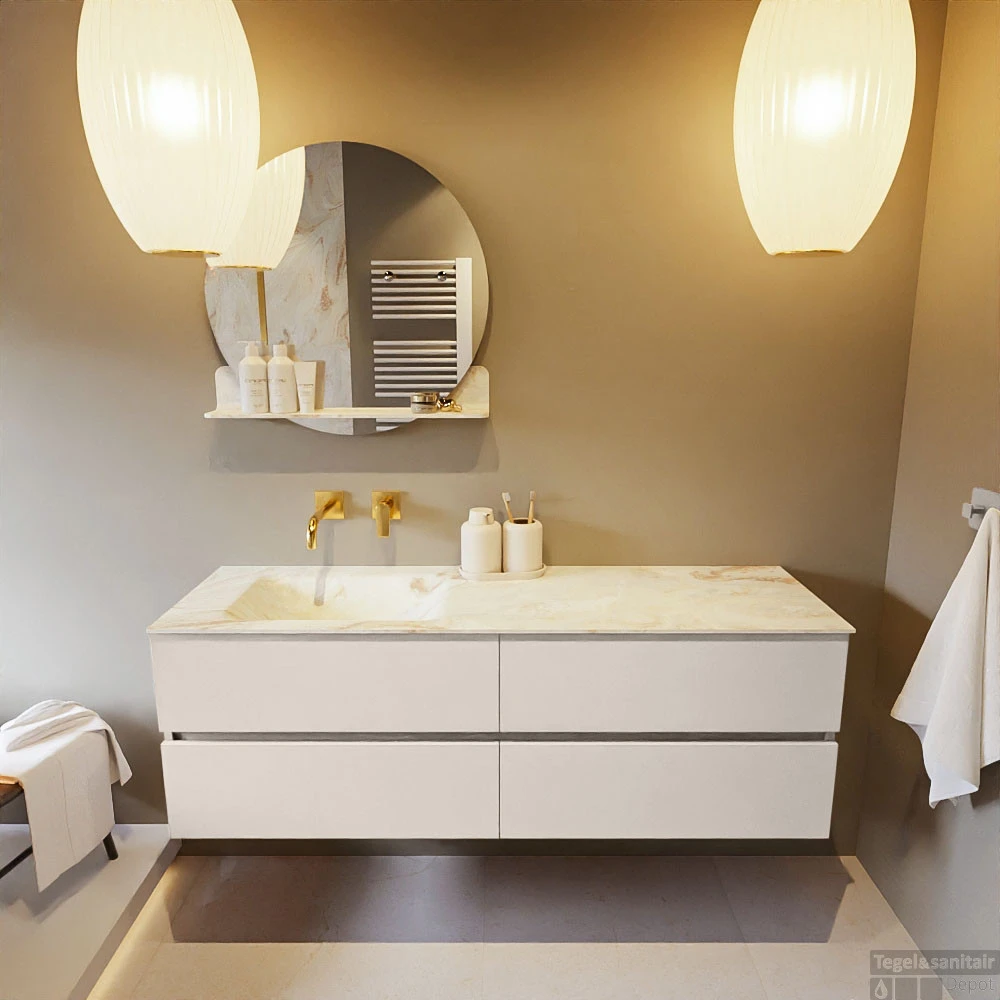 MONDIAZ VICA-DLUX 150cm Badmeubel Onderkast Linen 4 Lades. Inbouw Wastafel CLOUD Links Zonder Kraangat, Kleur Frappe, En Spiegel Model SPOT 6 MONDIAZ VICA-DLUX 150cm Badmeubel Onderkast Linen 4 Lades. Inbouw Wastafel CLOUD Links Zonder Kraangat, Kleur Frappe, En Spiegel Model SPOT - Afbeelding 6