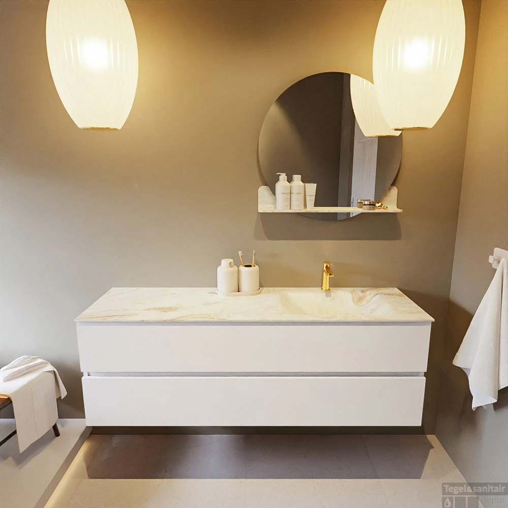 MONDIAZ VICA-DLUX 150cm Badmeubel Onderkast Talc 2 Lades. Inbouw Wastafel CLOUD Rechts 1 Kraangat, Kleur Frappe, En Spiegel Model SPOT 6 MONDIAZ VICA-DLUX 150cm Badmeubel Onderkast Talc 2 Lades. Inbouw Wastafel CLOUD Rechts 1 Kraangat, Kleur Frappe, En Spiegel Model SPOT - Afbeelding 6