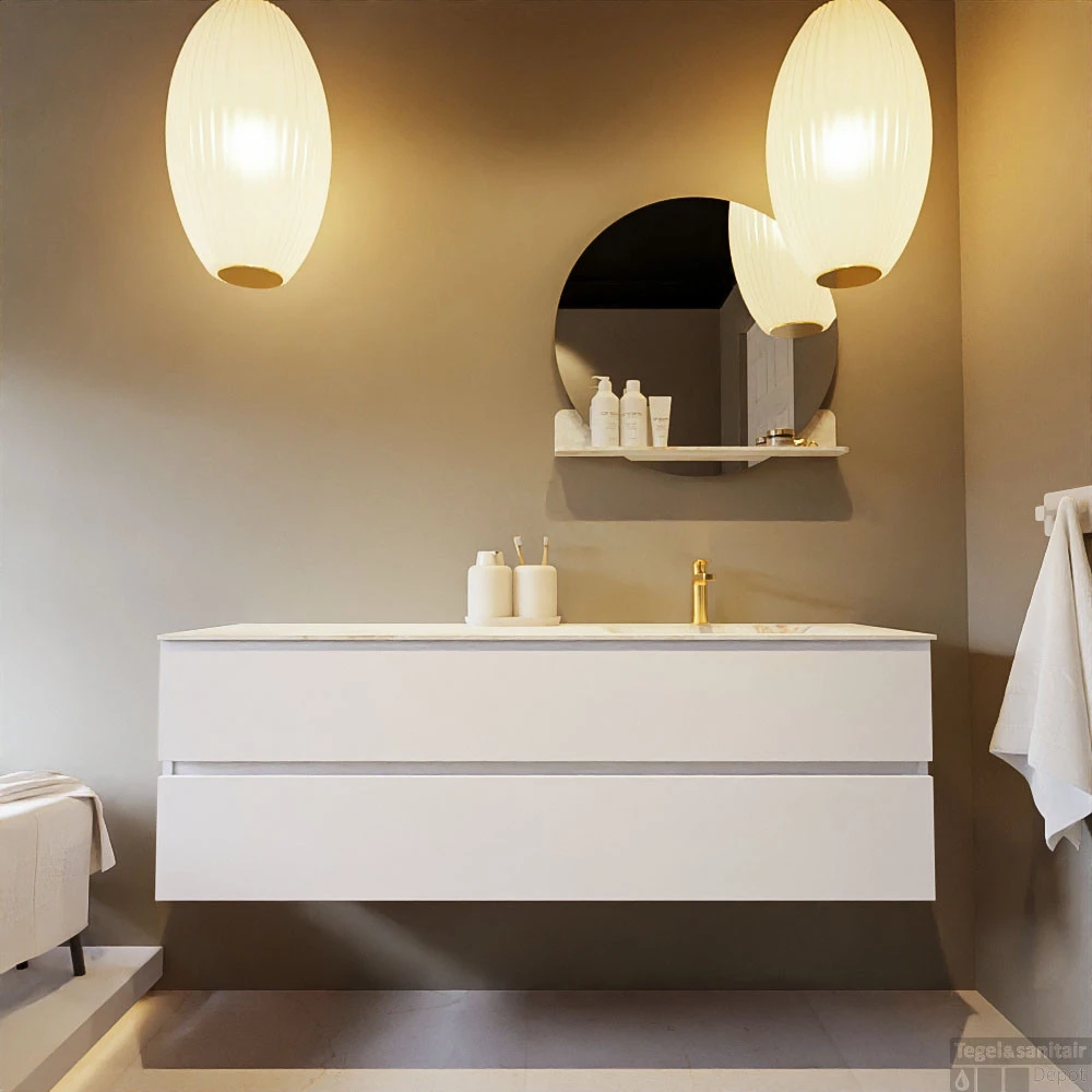 MONDIAZ VICA-DLUX 150cm Badmeubel Onderkast Talc 2 Lades. Inbouw Wastafel CLOUD Rechts 1 Kraangat, Kleur Frappe, En Spiegel Model SPOT 7 MONDIAZ VICA-DLUX 150cm Badmeubel Onderkast Talc 2 Lades. Inbouw Wastafel CLOUD Rechts 1 Kraangat, Kleur Frappe, En Spiegel Model SPOT - Afbeelding 7