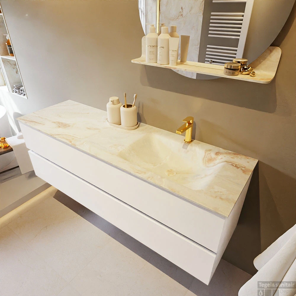 MONDIAZ VICA-DLUX 150cm Badmeubel Onderkast Talc 2 Lades. Inbouw Wastafel CLOUD Rechts 1 Kraangat, Kleur Frappe, En Spiegel Model SPOT 3 MONDIAZ VICA-DLUX 150cm Badmeubel Onderkast Talc 2 Lades. Inbouw Wastafel CLOUD Rechts 1 Kraangat, Kleur Frappe, En Spiegel Model SPOT - Afbeelding 3