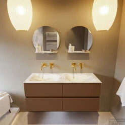 MONDIAZ VICA-DLUX 120cm Badmeubel Onderkast Rust 4 Lades. Inbouw Wastafel CLOUD Dubbel Zonder Kraangat, Kleur Glace, En Spiegel Model SPOT -SEALSKIN Winkel vica dluxe inbouw cloud glace rust front1 0046