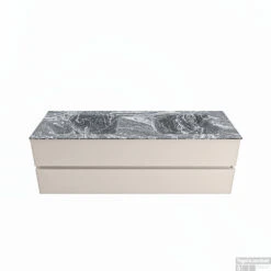 MONDIAZ VICA-DLUX 150cm Badmeubel Onderkast Linen 2 Lades. Inbouw Wastafel CLOUD Dubbel Zonder Kraangat, Kleur Lava.