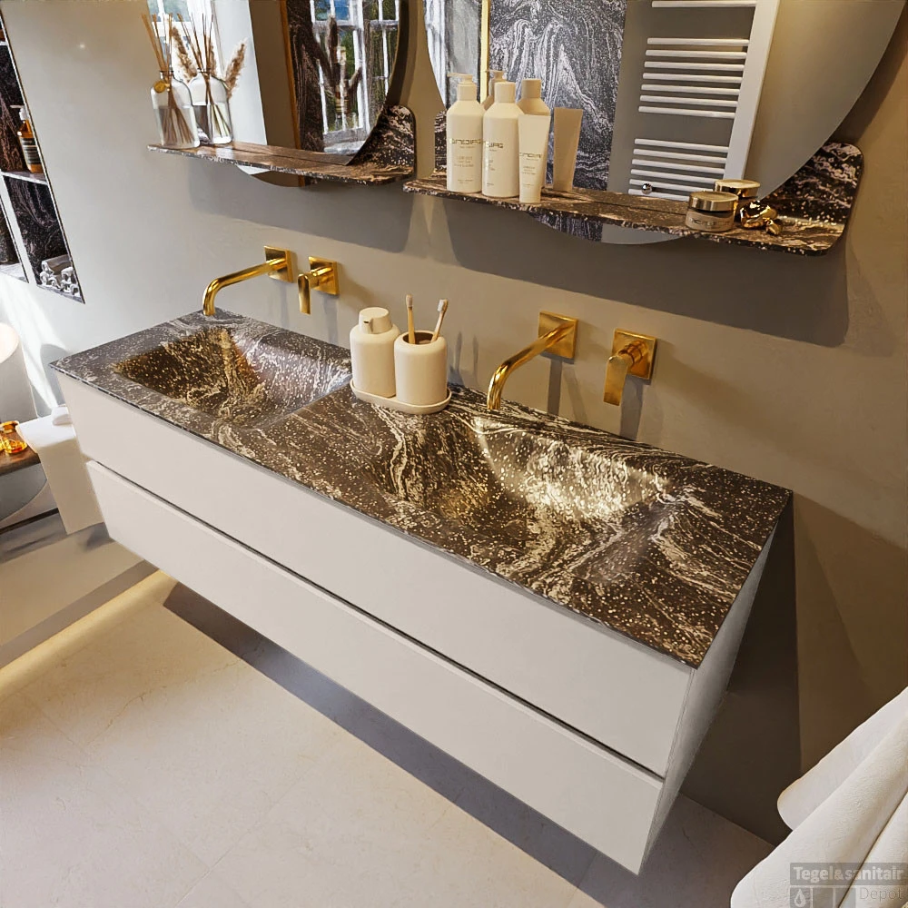 MONDIAZ VICA-DLUX 150cm Badmeubel Onderkast Linen 2 Lades. Inbouw Wastafel CLOUD Dubbel Zonder Kraangat, Kleur Lava. 3 MONDIAZ VICA-DLUX 150cm Badmeubel Onderkast Linen 2 Lades. Inbouw Wastafel CLOUD Dubbel Zonder Kraangat, Kleur Lava. - Afbeelding 3