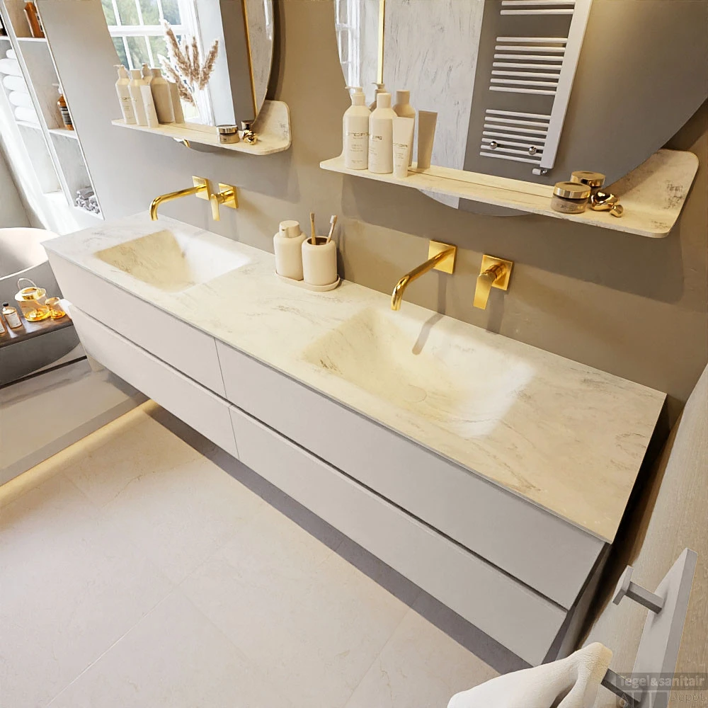 MONDIAZ VICA-DLUX 200cm Badmeubel Onderkast Linen 4 Lades. Inbouw Wastafel CLOUD Dubbel Zonder Kraangat, Kleur Opalo. 2 MONDIAZ VICA-DLUX 200cm Badmeubel Onderkast Linen 4 Lades. Inbouw Wastafel CLOUD Dubbel Zonder Kraangat, Kleur Opalo. - Afbeelding 2