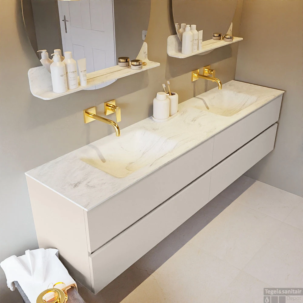 MONDIAZ VICA-DLUX 200cm Badmeubel Onderkast Linen 4 Lades. Inbouw Wastafel CLOUD Dubbel Zonder Kraangat, Kleur Opalo. 3 MONDIAZ VICA-DLUX 200cm Badmeubel Onderkast Linen 4 Lades. Inbouw Wastafel CLOUD Dubbel Zonder Kraangat, Kleur Opalo. - Afbeelding 3