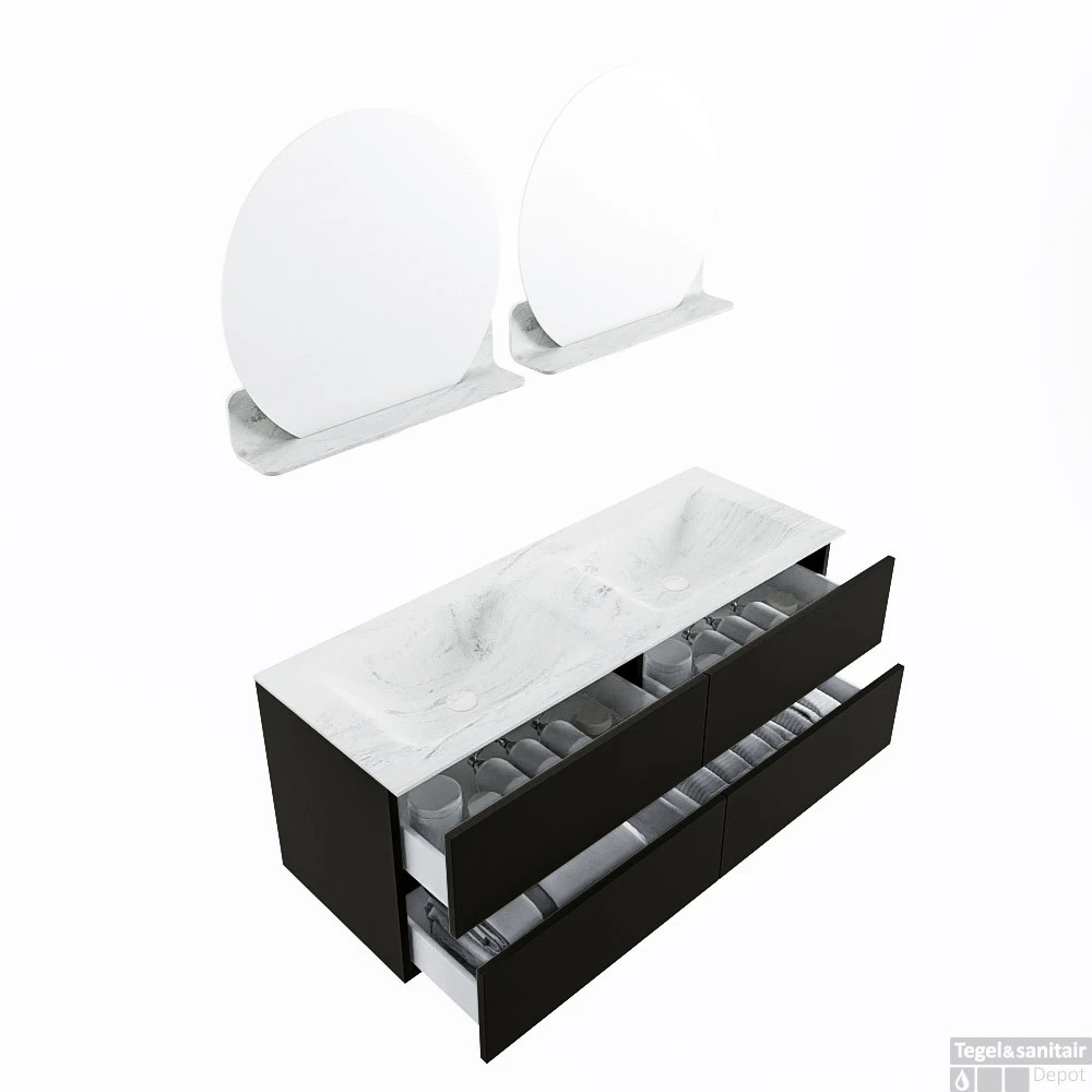 MONDIAZ VICA-DLUX 130cm Badmeubel Onderkast Urban 4 Lades. Inbouw Wastafel CLOUD Dubbel Zonder Kraangat, Kleur Opalo, En Spiegel Model SPOT 4 MONDIAZ VICA-DLUX 130cm Badmeubel Onderkast Urban 4 Lades. Inbouw Wastafel CLOUD Dubbel Zonder Kraangat, Kleur Opalo, En Spiegel Model SPOT - Afbeelding 4