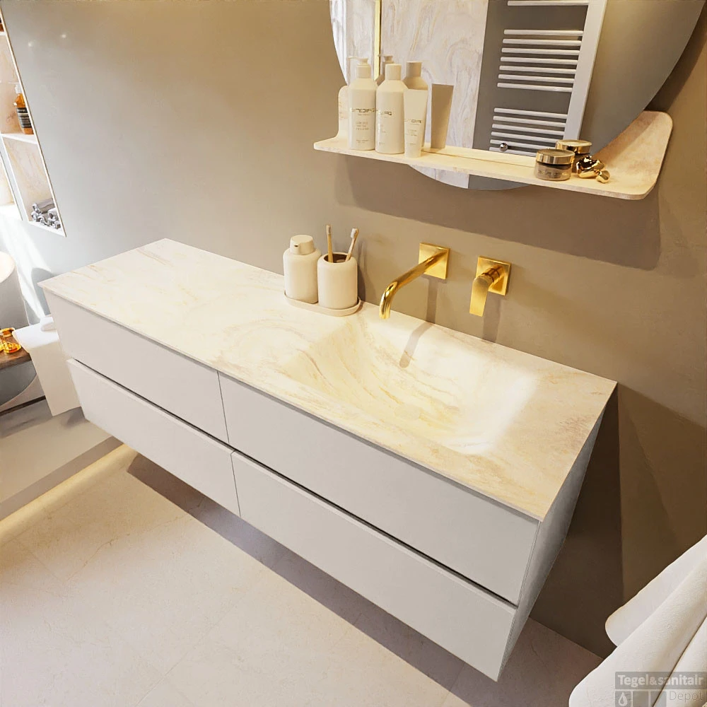 MONDIAZ VICA-DLUX 150cm Badmeubel Onderkast Linen 4 Lades. Inbouw Wastafel CLOUD Rechts Zonder Kraangat, Kleur Ostra. 2 MONDIAZ VICA-DLUX 150cm Badmeubel Onderkast Linen 4 Lades. Inbouw Wastafel CLOUD Rechts Zonder Kraangat, Kleur Ostra. - Afbeelding 2