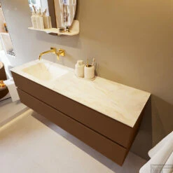 MONDIAZ VICA-DLUX 150cm Badmeubel Onderkast Rust 2 Lades. Inbouw Wastafel CLOUD Links Zonder Kraangat, Kleur Ostra, En Spiegel Model SPOT -SEALSKIN Winkel vica dluxe inbouw cloud ostra rust side1 0037 13132514384443