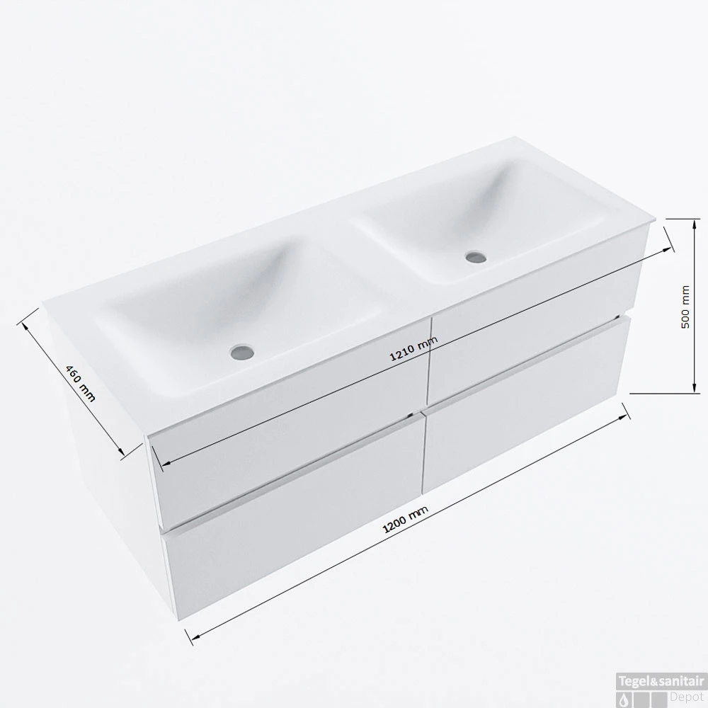 MONDIAZ VICA 120cm Badmeubel Onderkast Clay 4 Lades. Wastafel CLOUD Dubbel 2 Kraangaten, Kleur Talc. 7 MONDIAZ VICA 120cm Badmeubel Onderkast Clay 4 Lades. Wastafel CLOUD Dubbel 2 Kraangaten, Kleur Talc. - Afbeelding 7