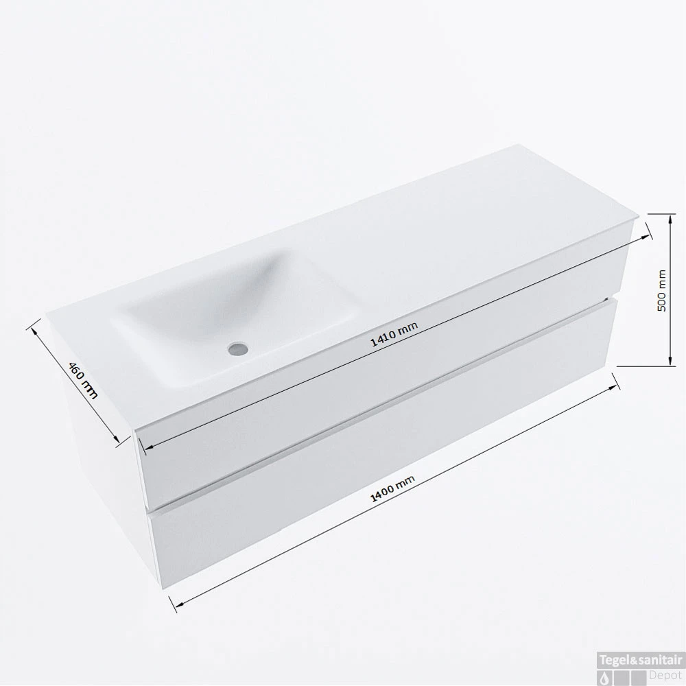 MONDIAZ VICA 140cm Badmeubel Onderkast Ocher 2 Lades. Wastafel CLOUD Links 1 Kraangat, Kleur Talc. 7 MONDIAZ VICA 140cm Badmeubel Onderkast Ocher 2 Lades. Wastafel CLOUD Links 1 Kraangat, Kleur Talc. - Afbeelding 7