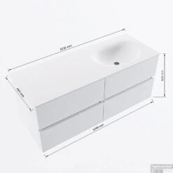 MONDIAZ VICA 120cm Badmeubel Onderkast Underlayment 4 Lades. Wastafel Moon Rechts 1 Kraangat, Kleur Talc Met Spiegel LED. -SEALSKIN Winkel vicamoon120rechts4maattekening 12526264451661