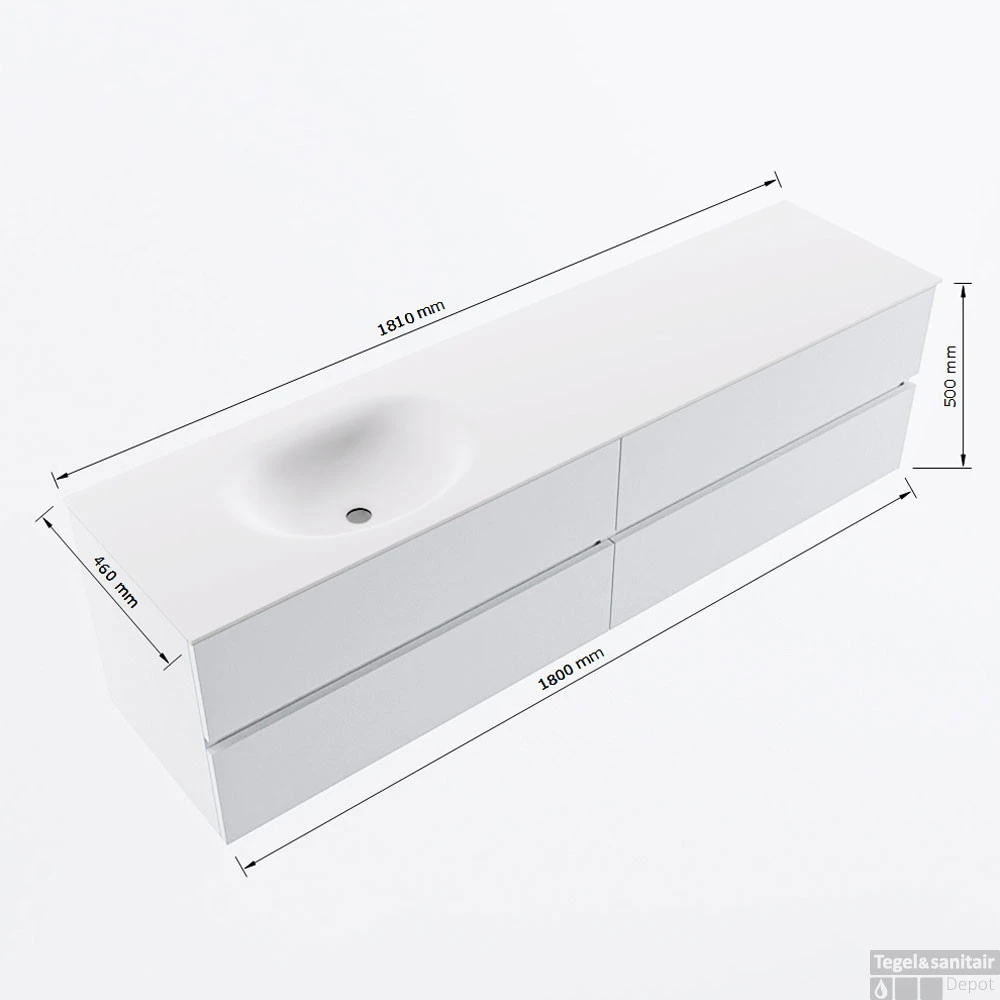 MONDIAZ VICA 180cm Badmeubel Onderkast Carrara 4 Lades. Wastafel Moon Links 1 Kraangat, Kleur Talc Met Spiegel LED. 8 MONDIAZ VICA 180cm Badmeubel Onderkast Carrara 4 Lades. Wastafel Moon Links 1 Kraangat, Kleur Talc Met Spiegel LED. - Afbeelding 8