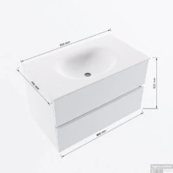 MONDIAZ VICA 80cm Badmeubel Onderkast Clay 2 Lades. Wastafel Moon Midden Zonder Kraangat, Kleur Talc Met Spiegel LED. -SEALSKIN Winkel vicamoon80midden2maattekening 12526264451071