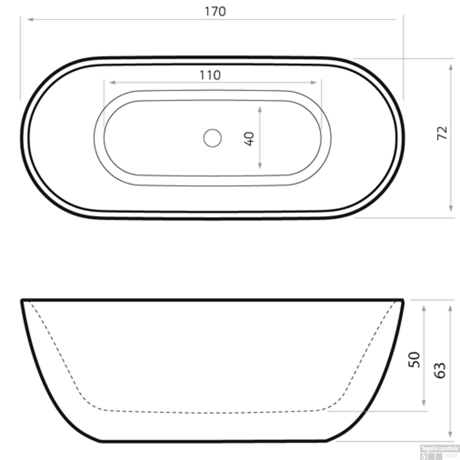 Vrijstaand Bad Xenz Humberto 170x72x63 Cm Solid Surface Grijs 2 Vrijstaand Bad Xenz Humberto 170x72x63 Cm Solid Surface Grijs - Afbeelding 2