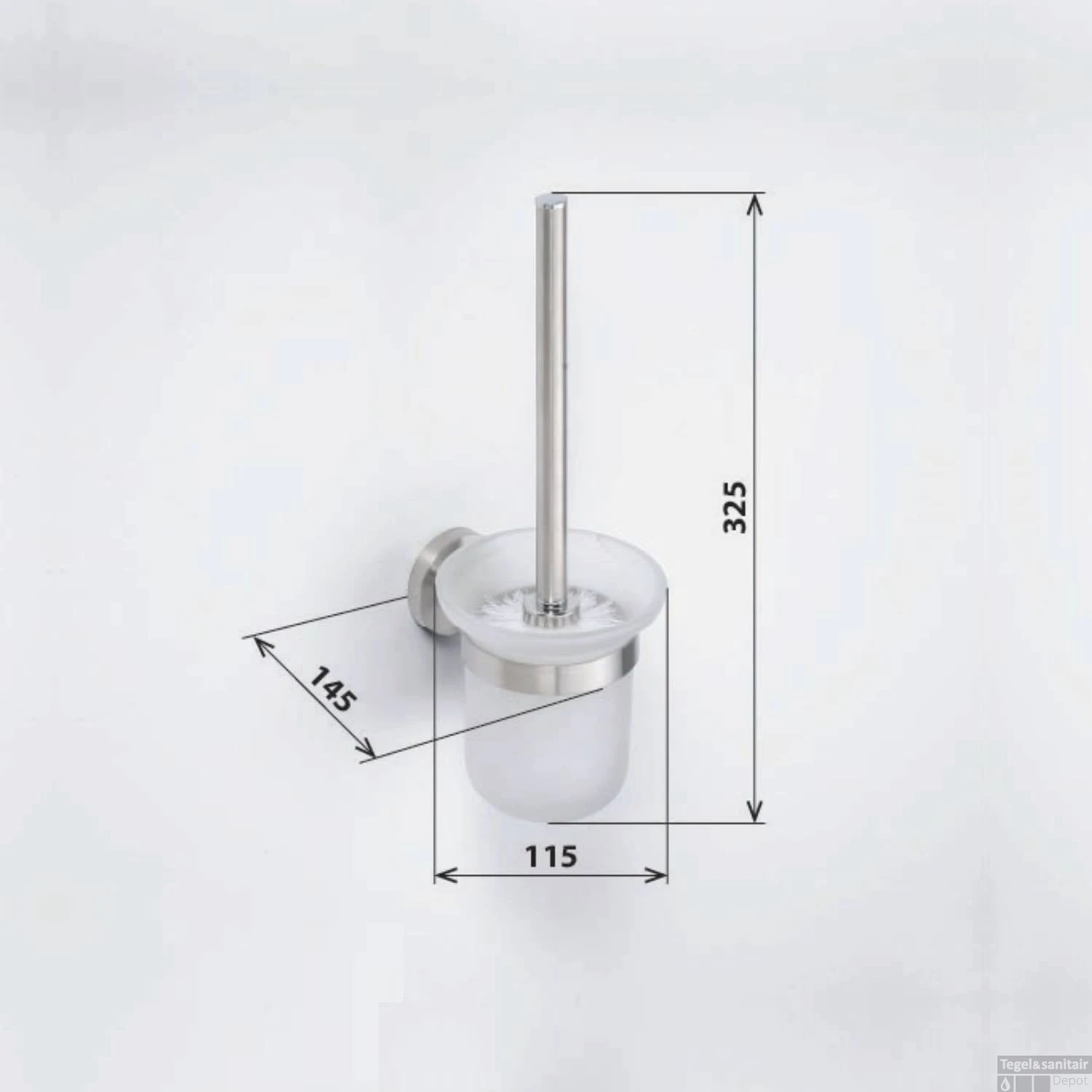 Toiletborstelhouder Sapho X-Steel Hangend 11.5x32.5 Cm Geborsteld RVS / Melkglas - Afbeelding 2