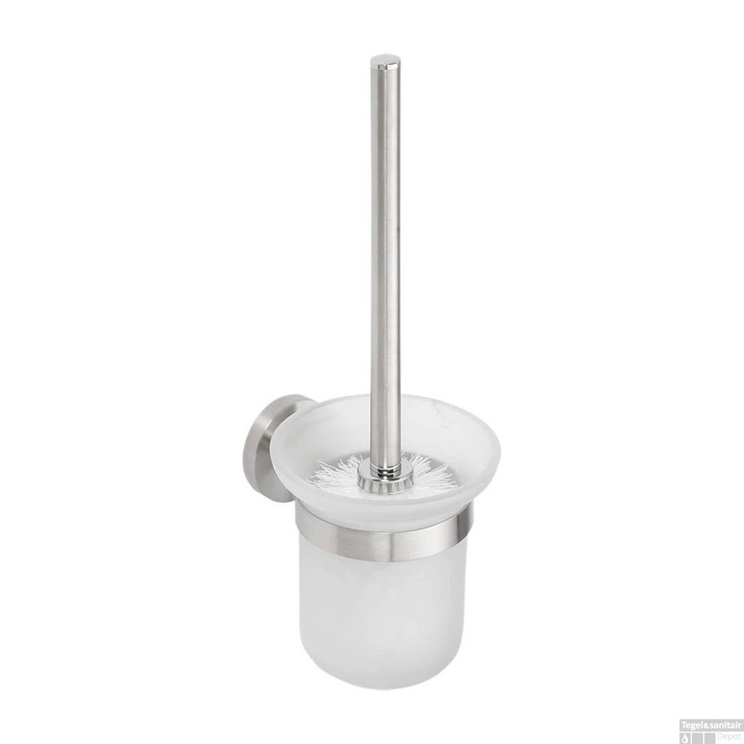 Toiletborstelhouder Sapho X-Steel Hangend 11.5x32.5 Cm Geborsteld RVS / Melkglas