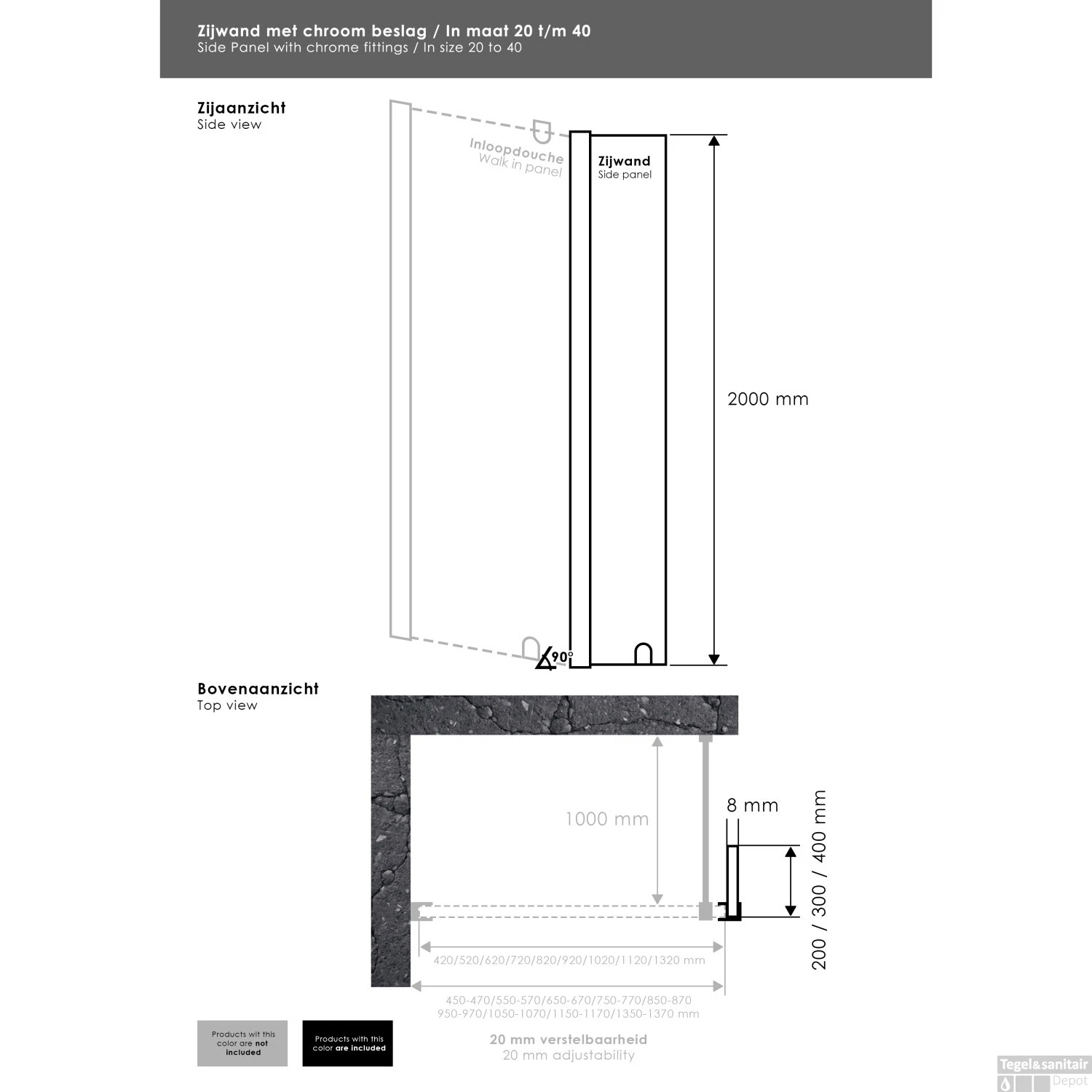 Zijwand B 40 Cm Tbv Inloopdouche 4 Zijwand B 40 Cm Tbv Inloopdouche - Afbeelding 4