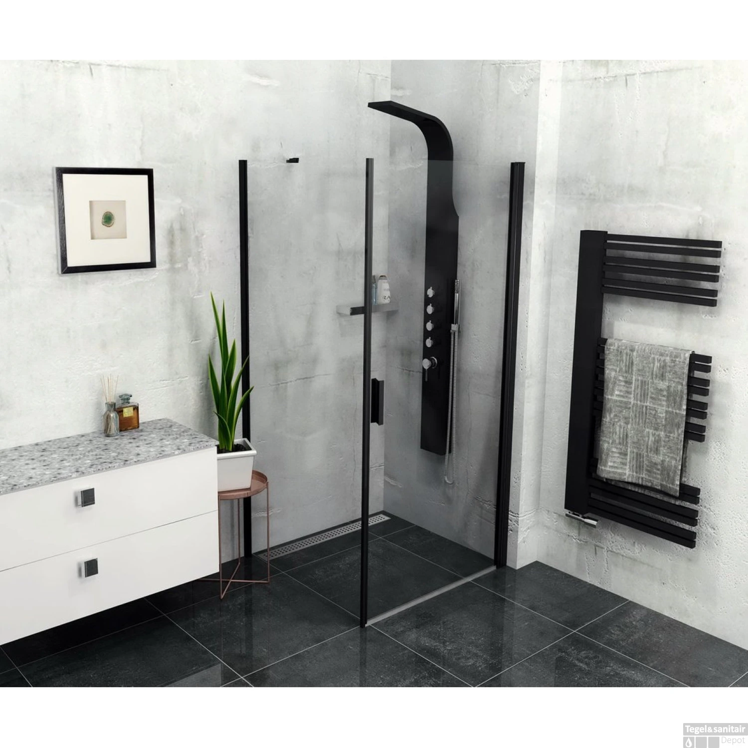 Zijwand Sapho Zoom Line Black 90x200 Cm 6 Mm Helder Glas Tbv Nisdeur Zoom Line Black Mat Zwart 2 Zijwand Sapho Zoom Line Black 90x200 Cm 6 Mm Helder Glas Tbv Nisdeur Zoom Line Black Mat Zwart - Afbeelding 2